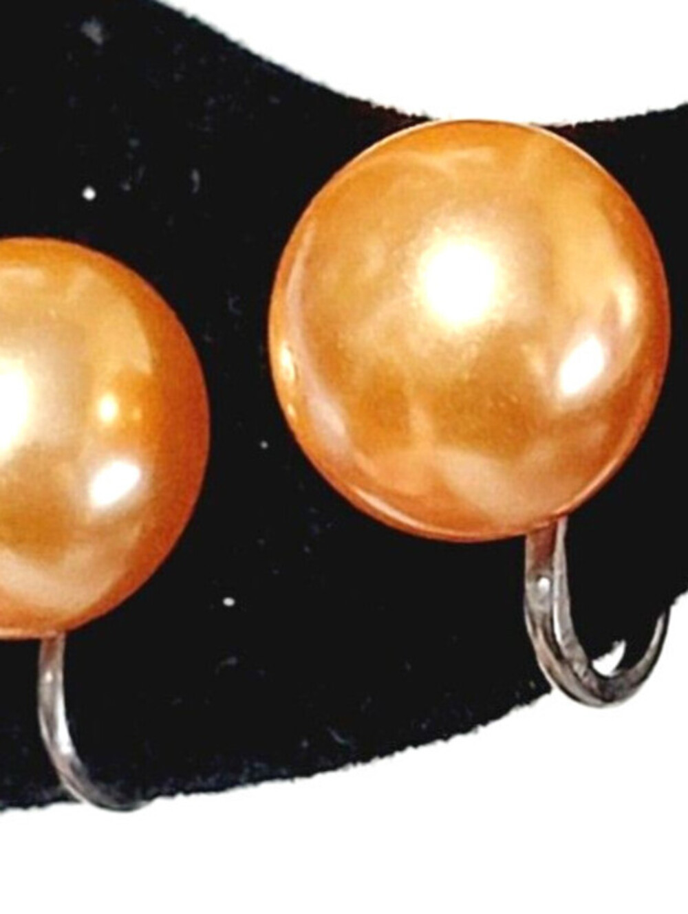 Vintage Peach Faux Pearl Earrings Screw Back Mid-century Ear Bobs Lucite sb-21